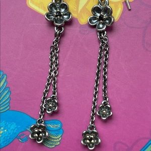 AUTHENTIC PANDORA RARE/RETIRED. FOREVER BLOOM FLOWER DANGLE EARRINGS